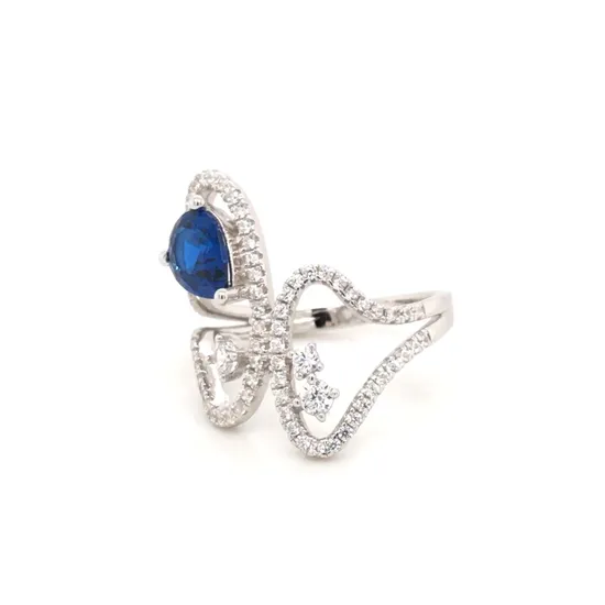 Unique Design 925 Sterling Silver Jewelry Blue Spinel & CZ Rings for Women