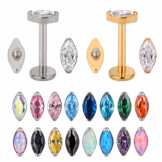 Gzn ASTM F136 Titanium Body Piercing Jewelry Marquise CZ Blaze Set Fan Top Labret Earring Nose Rings design Wholesale